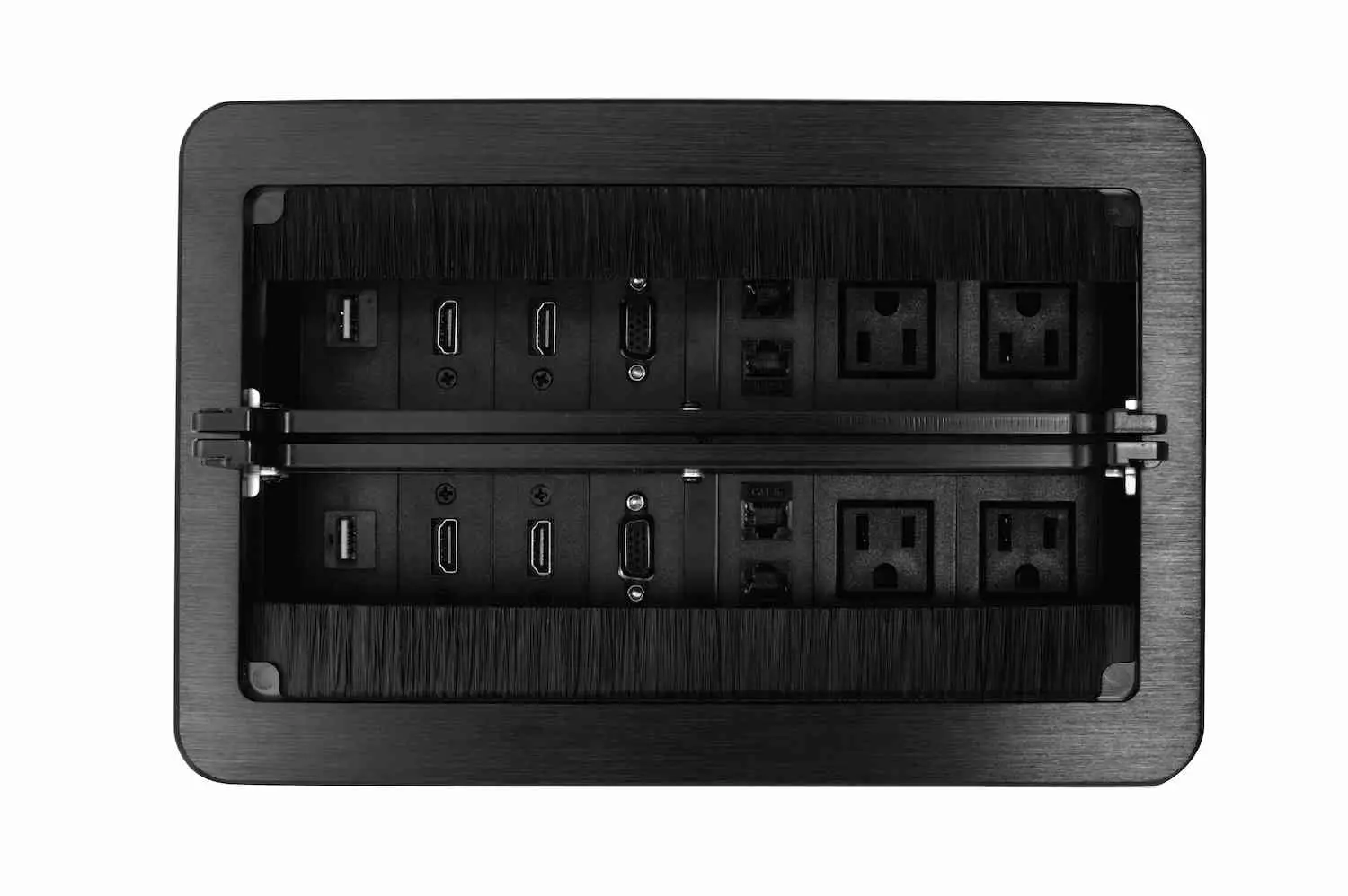 Caja modular retráctil multipuertos para mesa